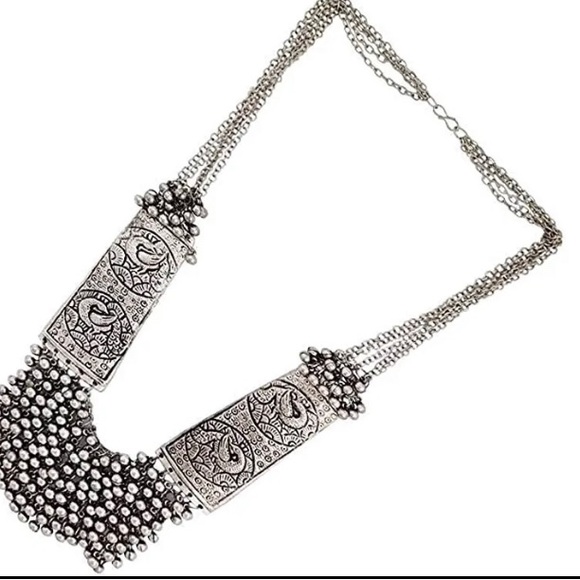 Oxidized Silver Unique Ornate Design Long Necklace - Picture 7 of 10